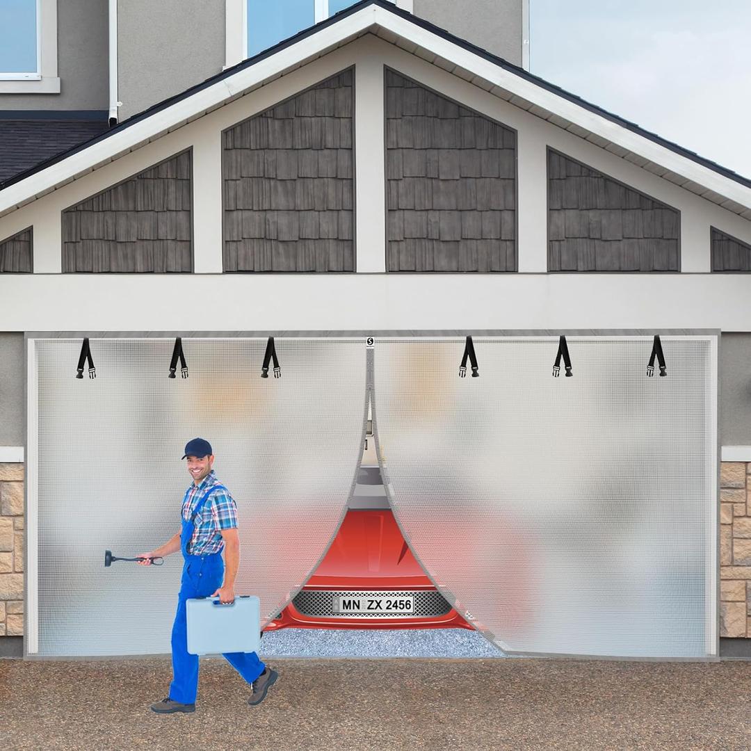 2025 Privacy Garage Door Screen for 2 Car 16x7FT, Heavy Duty Magnetic Closure Garage Screen Door, Durable Nylon Screen Door Mesh, Garage Net Screen for Garage, Silver Grey