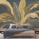 Jdayda Large Banana Leaf Peel and Stick Wallpaper on Gray Background