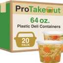 64oz [20 set] Heavy Duty Plastic Deli Container | BPA-Free Food Storage with Airtight LeakProof Lids | Microwave, Freezer & Dishwasher Safe  Stackable, Bulk Reusable Soup & Meal Prep Tub
