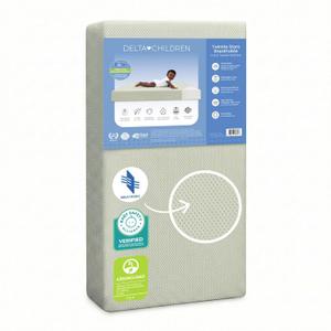 Delta Children Twinkle Stars Breathable Baby Bed Crib Mattress and Toddler Mattress with Removable/Machine Washable Cover - GREENGUARD Gold Waterproof - Sustainably Sourced Core Fiber Core, Green