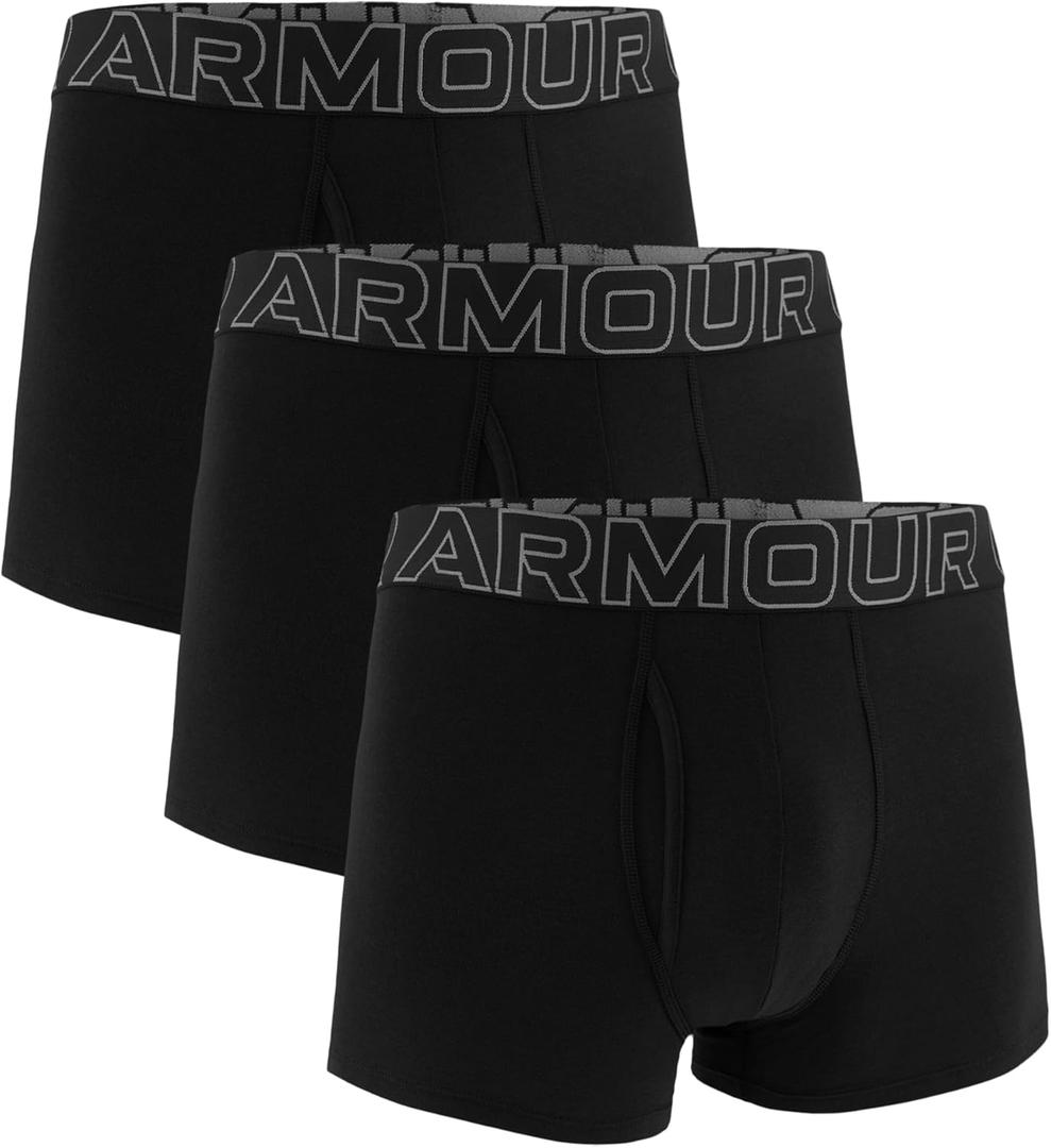 Under Armour Men's 3-Pack Performance Cotton Trunks, Boxer Briefs With 3" Inseam, All-day Comfort (XX-Large, Black Solid - Core)