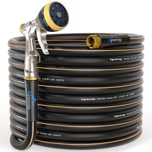 Gpeng Garden Hose 75ft x 5/8", Non-Expandable, Heavy Duty Water Hose with 100% Metal Garden Hose Nozzle, Flexible, Lightweight Hybrid Hose with Swivel Handle, Burst 600 PSI (Black+Nozzle)