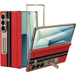 for Samsung Galaxy Z Fold 7 Phone Case [Luxury Genuine Leather] [Full Body Hinge Protection] [Built-in Screen Protector] [Kickstand Slim Phone Cover] for Galaxy ZFold 7 (Red)