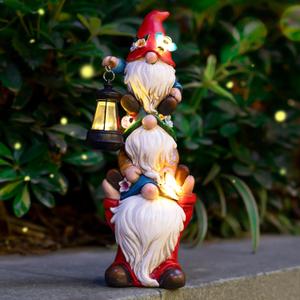Garden Gnome Statue with Solar Lights Large Garden Sculptures Funny Triple Gnome Outdoor Patio Lawn Yard Balcony Garden Home Decor Gifts for Women Mom 12 in Fathers Day Gnome (Multicolor)