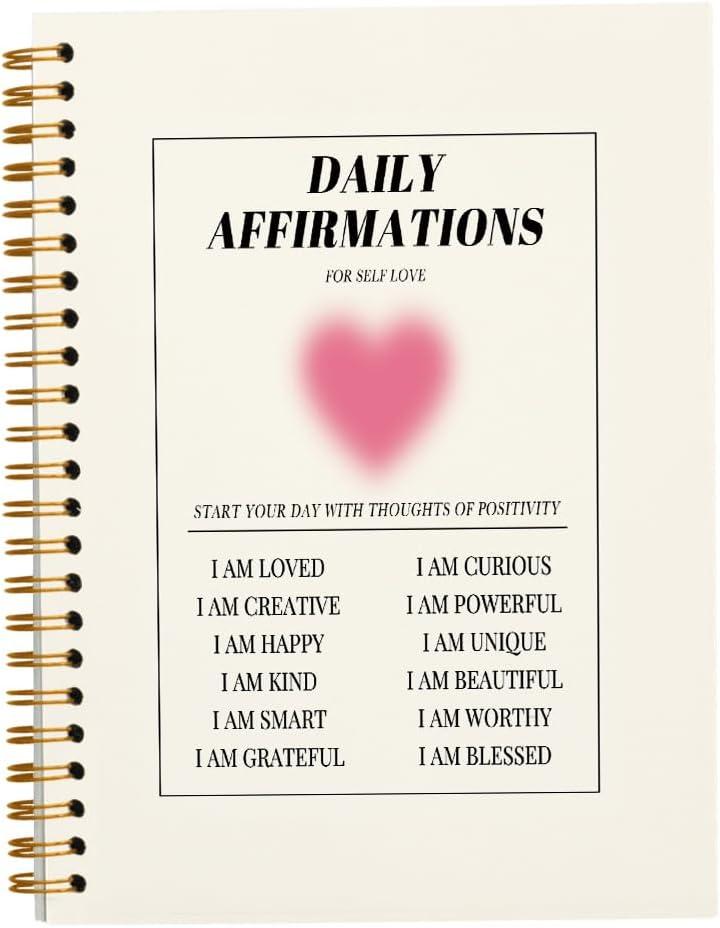 Daily Affirmations Preppy Pink Aura Heart Notebook,Trendy Positive Affirmations Inspirational Notebook Journal for Teen Girl Work Office School Student Teacher,Hardcover Spiral Notebook 5.5x8.3