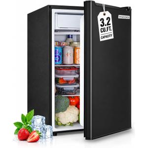 Igloo 3.2 Cu.Ft. Mini Fridge with Freezer - Single Door Compact Refrigerator with Glass Shelves for Homes, Dorms & Offices- Keep Snacks, Drinks & Frozen Foods Cool with Temperature Control Mini Fridge