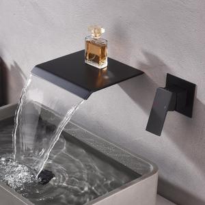 Waterfall Wall Mount Faucet Bathroom Bathtub Tub Faucet Bathroom Sink Faucet Single Handle Tub Filler Rough-in Valve Included Matte Black Modern Basin Mixer Tap