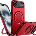 for iPhone 17 Air Case Magnetic, Military Grade Shockproof Phone Case Cover with 360 Rotatable Metal Ring Stand Kickstand [Compatible with MagSafe] for iPhone 17 Air, Red