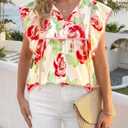 Cicy Bell Womens Peplum Floral Blouses Babydoll Ruffle Cap Sleeve Boho Tops | Flutter Short Sleeve Top,V Neck,Dressy Casual Summer Flowy Shirts,Versatile for Daily Vocation (M)