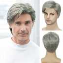 Men's Grey Wigs Short Wigs Natural Looking Heat Resistant Synthetic Hair with Adjustable Cap 180g