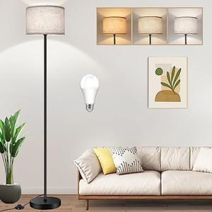 TOBUSA 65’’ Floor Lamp for Living Room Bedroom with 3CCT LED Bulb, Modern Standing Lamp Drum Shade, Standing Lamp with Foot Switch Black Pole, Dimmable Simple Design Stand Up Lamp for Office Reading, Black + Creamy (Shade)