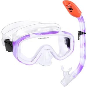 Kids Snorkel Set, Children Anti-Fog Diving Mask Swimming Goggles Dry Top Snorkel Equipment Snorkeling Packages Swimming Gear for Youth Boys Girls Age 5-10
