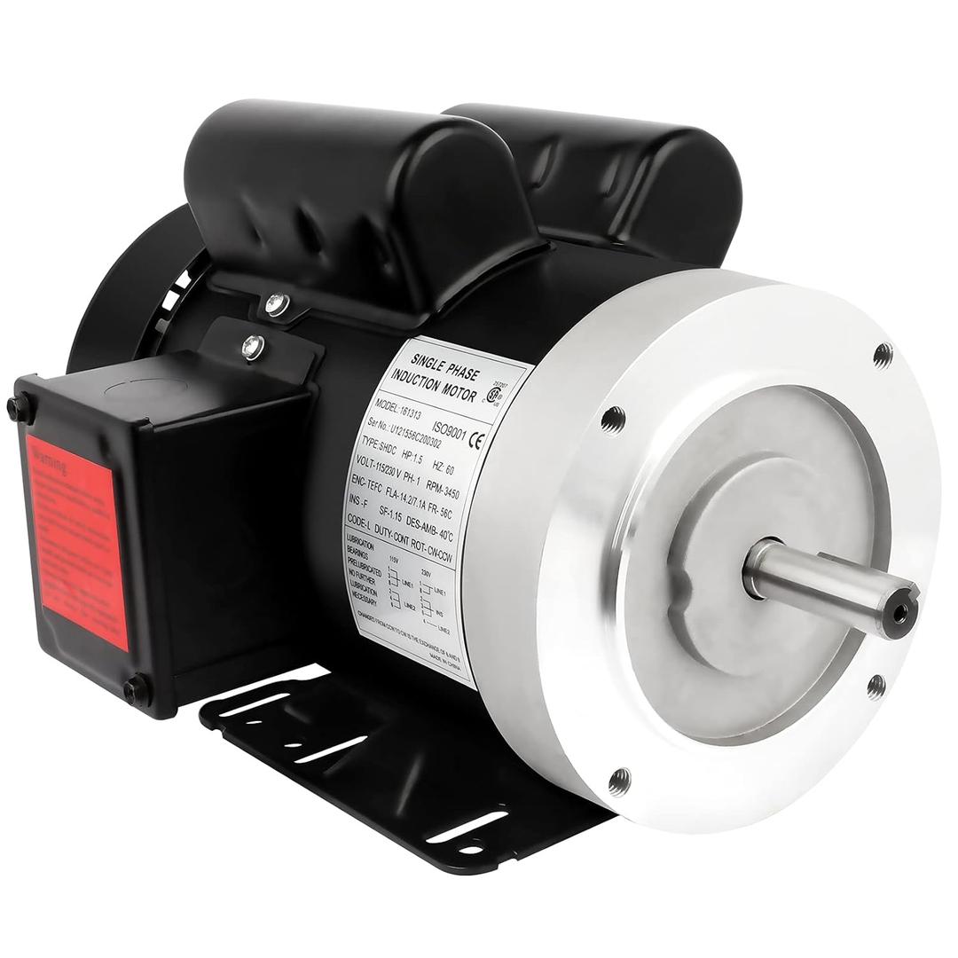 1.5HP Electric Motor 3450RPM Reversible Single Phase 56C Frame General Purpose Motor for Agricultural Machinery General Equipment 5/8" Shaft Diameter TEFC 115/230V