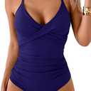 B2prity Women's One Piece Swimsuits Tummy Control Front Cross Bathing Suits Tie Back Slimming V Neck Swimwear Small