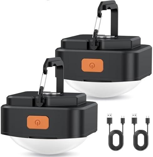 Rechargeable Camping Lights FLY2SKY 2Pcs Black Tent Lights Mini Flashlight Portable LED Camping Lantern Survival Gear Camping Accessories for Hiking Backpacking Fishing Hurricane Emergency Outage