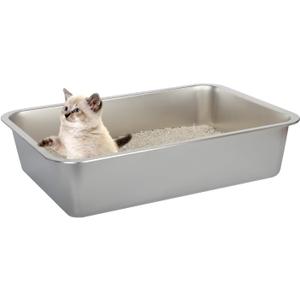 Cat Litter Box - Kitty Litter Boxes-Metal High Sided Cat Pan, Indoor Litter Tray, No Smell, Easy to Clean, Pet Toilet Supplies for Kitten, Kitty, Rabbit (15.72"L*11.8"W*3.94"H)