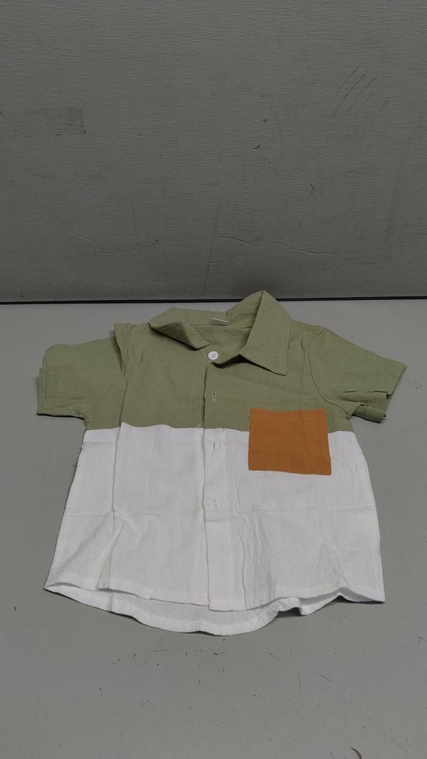 fhutpw Toddler Boy Patchwork Summer Outfits Short Sleeve Button Down Shirt Tops ,Baby 2T 3T 4T 5T Clothes (Green, 3-4 Years)