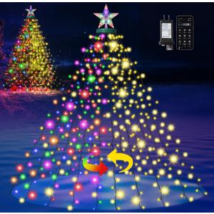 Smart Cascading Twinkle Lights for Christmas Tree, 410LED Christmas Tree Lights APP Control Music Sync, 6.6FT x 16 Lines String Lights for Indoor Outdoor Xmas Tree Decor, Warm White & Multicolor
