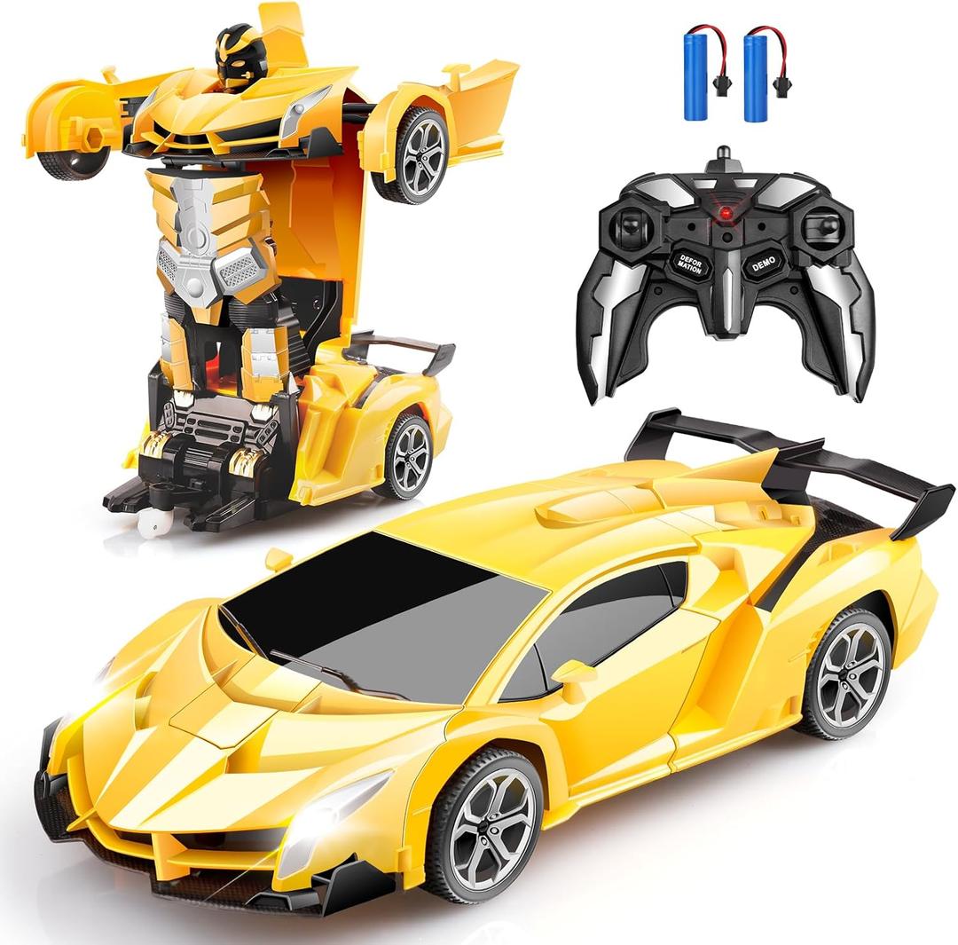Blackma Remote Control Car - Transform, One-Button Deformation & 360Rotating Drifting, Transform Robot RC Car with LED Light, Toy Gifts for 4 5 6 7 8 9 10 11 12 Years Old Boy (Yellow)