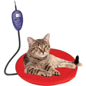 NAMSAN Heating Pad for Cats Small Dogs Heated Dog Bed Round Cat Tree Heating Bed Rabbit Warming Pad, Temperature Adjustable, Chew Resistant Cord, Red (12 x 12 Inch)