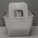 Citylife 4 Packs 6 QT Storage Bins with Lids Clear Plastic Bins with Grey Handle Stackable Storage Containers for Organizing