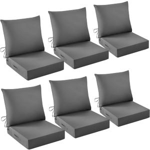 Outdoor Chair Cushions, 24 x 24 Inch Outdoor Cushion for Patio Furniture, Patio Chair Cushion, Waterproof & Fade Resistant Deep Patio Furniture Cushions Set with Handle and Ties, Dark Grey (Set of 6), 24*24+5.75/25*22.5