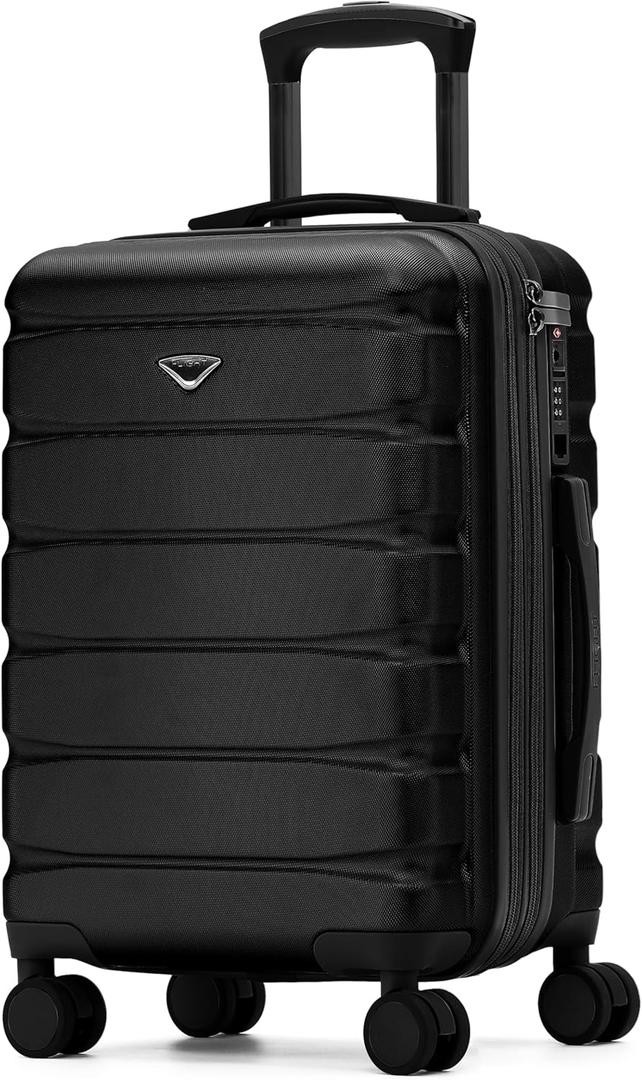 Flight Knight 22x14x9" Expandable Carry On Suitcase Hardside TSA Lock USB C Port Lightweight Luggage Silent Double Spinner Wheels Maximum Overhead Carry-On Bag For American & United Approved Airlines