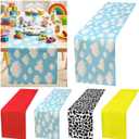 Potchen 4 Pcs Cartoon Table Runner 13 x 72 Inch Blue Sky White Cloud Cow Print Red and Yellow Table Runner Party Supplies Decor for Baby Shower Boy Girl Birthday Party Decorations