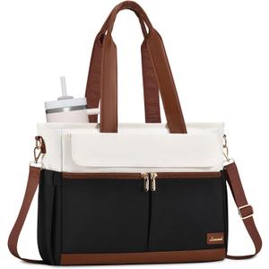 LOVEVOOK Upgrade Version Work Bags for Women 15.6 Inch Laptop Bag Large Capacity Multiple Pockets Teacher Bag Water Resistant Canvas Tote Bag Purse for Office Travel College Nurse Teacher, Black Brown