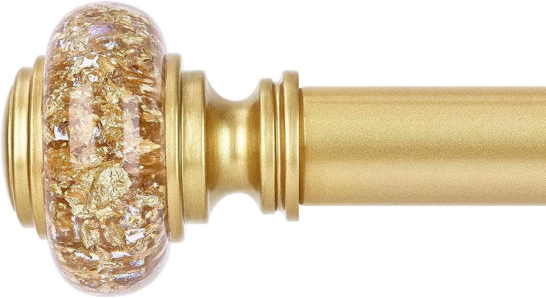Gold Long Curtain Rods for Windows 72 to 144 Inch, Decorative Vintage Crystal 1'' Diameter Curtain Rod with Gold Foil Finials, Adjustable Heavy Duty Easy Install Drapery Pole Set for Farmhouse