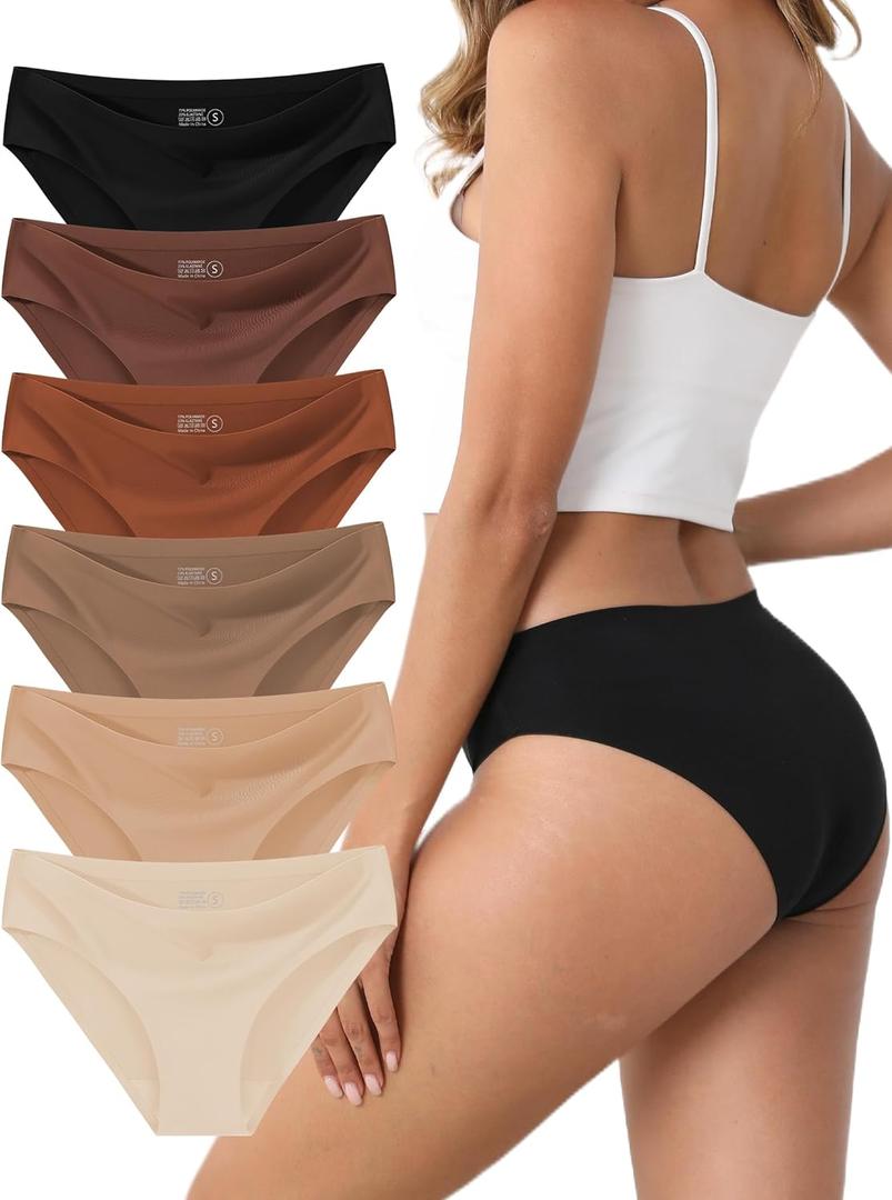 Women's Seamless Underwear 6-Pack, Like a Second Skin, No Show No Feel, Mid/Low Rise Bikini for Everyday Comfort (Medium, Multicolor - 5)