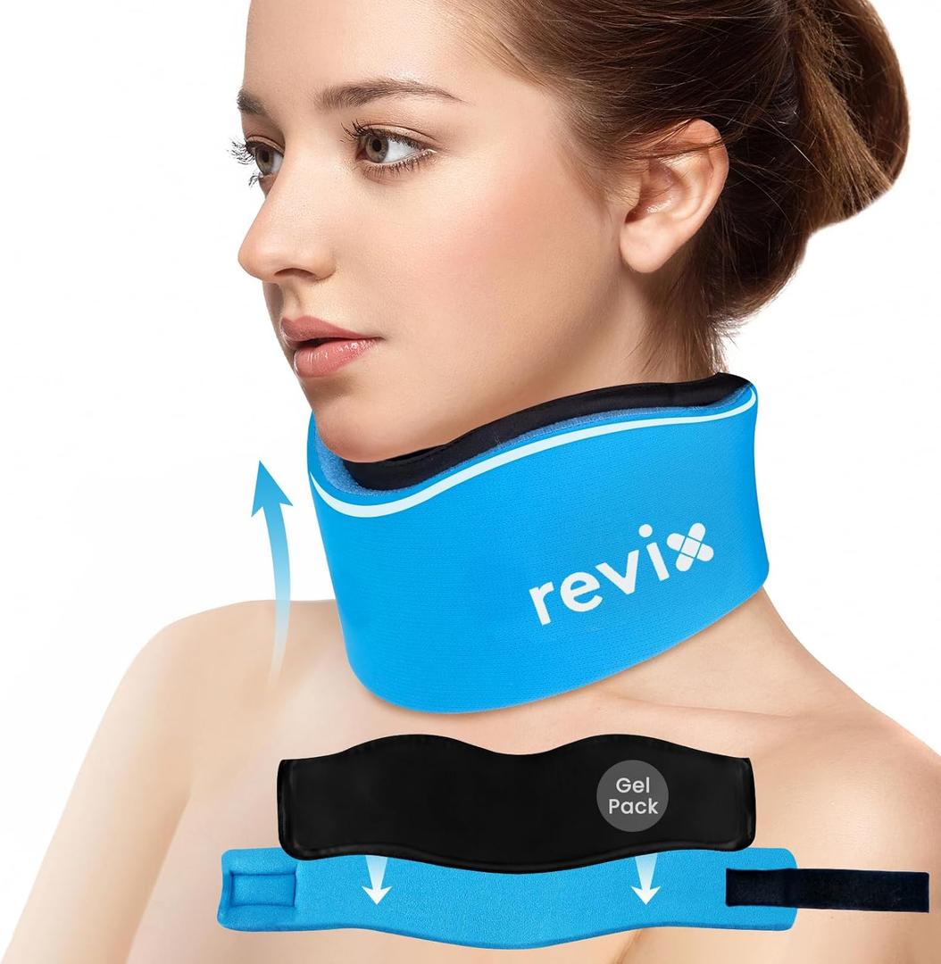 REVIX Soft Neck Brace Cervical Collar, Adjustable Neck Support Brace with Hot Cold Gel Pack, Neck Pain Relief & Neck Support Collar for Sleeping, Stabilizes and Relieves Cervical Spine Pressure (Blue)