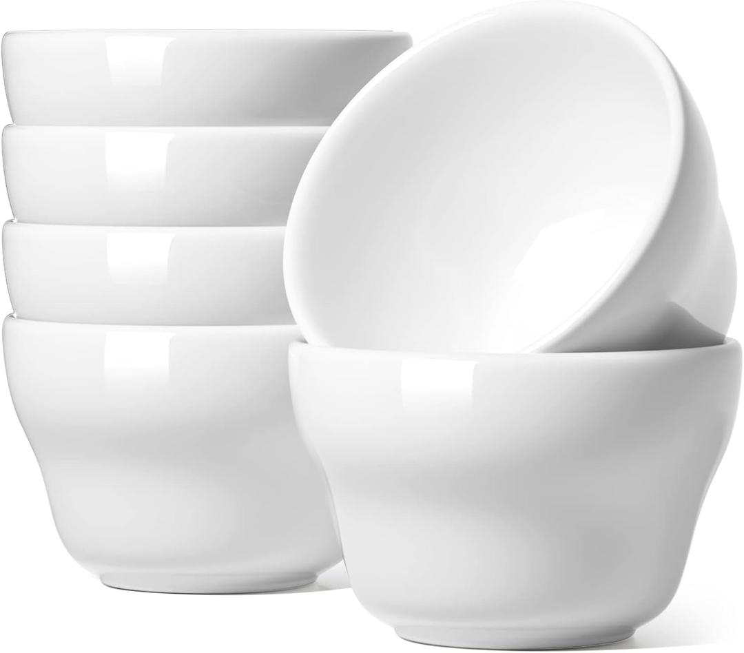 LE TAUCI Bouillon Cups 8 Ounce, Ice Cream Bowls, Small Bowls for Dessert Soup Chili Dipping Sauce Coffee Cupping - Set Of 6, White