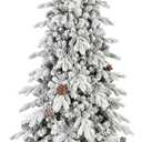 6.5 FT Snow Flocked Slim Fir Christmas Tree with 1085 PE & PVC Mixed Branch Tips,Unlit Artificial Skinny Pencil Xmas Tree with 37 Pine Cones,Hinged Premium Xmas Trees for Home,Office,Party Decoration
