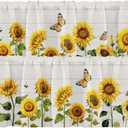Emvency 2 Pack Valances Window Treatments Farmhouse Sunflower Spring Summer Butterfly Blackout Drapes Adjustable Curtain for Windows Living Room Kitchen Over Sink 18x52 Rod Pocket Valances