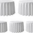 Surmente 120 inch Round Tablecloths -5 Pack White Round Table Cloths, Polyester Fabric Table Covers for Weddings, Banquets, or Restaurants