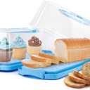 2-Pack Plastic Rectangular Bread Box with Clear Lid, Loaf Cake Keeper, Portable Bread Keeper Storage Container with Handle (Blue)