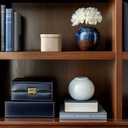 2 x La Jolie Maison Fluted Cardboard Storage Baskets with Leather-Like Lids, Sturdy Stackable Paper Cube Boxes Decorative Tray, Modern Basket Organizer Bins for Jewelry Shelves Bathroom, BeigeSet of 2