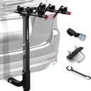 3 Bike Rack Bicycle Carrier Racks Hitch Mount Double Foldable Rack for Cars Truck SUV Fits 2" Receiver, Tie Down Strap, Anti-Rattle Hitch Tightener & Bicycle Cross-bar Adapter for Kids Bike