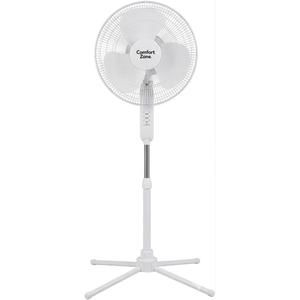 Comfort Zone Stand Fan, 16 inch Pedestal Fan for Bedroom, 3 Speed Floor Fan, 90 Degree Oscillation, Adjustable Height, Adjustable Tilt, Oscillating Air Circulator, Quiet Fan for Home or Office, White