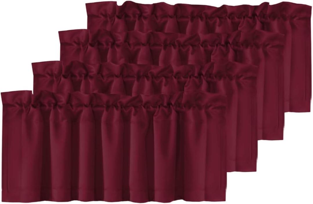 H.VERSAILTEX Blackout Valances for Windows,Kitchen Valance Curtains for Living Room/Bedroom/Bathroom/Basement Privacy Rod Pocket, 4 Panels 52" W x 18,Burgundy