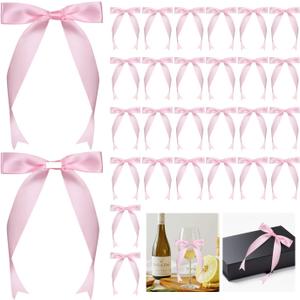 30pcs Pink Bow for Crafts 5"7Gift Bow,Self-Adhesive Gift Wrap Bows,Bow Decor,Pink Ribbon Bows,Double Sided Tape for Gift Wrapping,Crafts,Wedding,Christmas,Birthday Bow Decor (1in Wide)