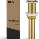 KES Sink Drain Without Overflow Bathroom Pop Up Drain Assembly Stopper Vessel Sink Brushed Gold for 1.6"-1.9" Sink Hole, All Metal Rustproof Brass and 304 Stainless Steel, S2008D-BZ