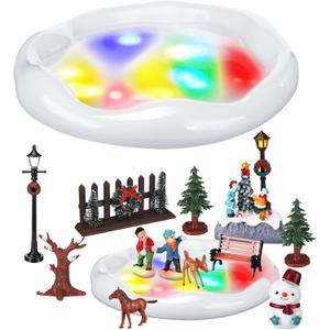 Thyle Christmas Village Sets Ice Skating Pond with LED Lights Christmas Miniature Figurines Accessories for Home Decorations Indoor Holiday