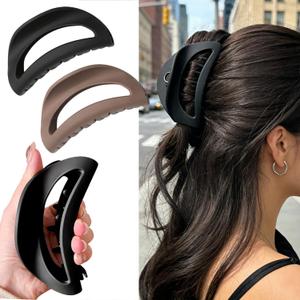 2Pcs Silicone Hair Clips for Women Semicircle Shape Soft Hair Claw Clips Brown Black Matter Hair Barrettes Strong Grip Soft Silicone Hair Accessories Shark Clip for Thin Hair and Thick Hair
