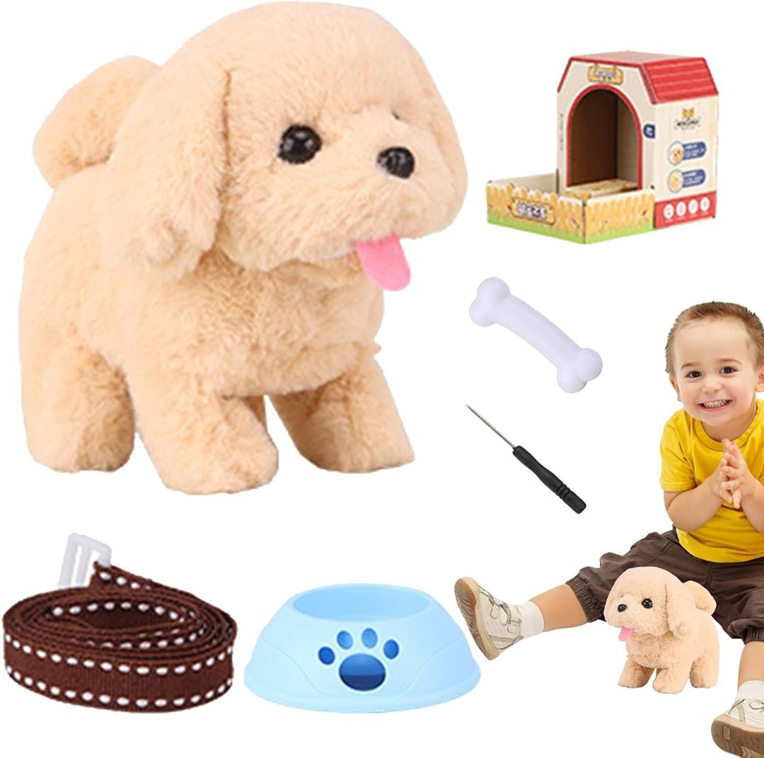 Walking Toy Dog - Walking Puppy | Realistic Plush Toy | Puppy Toy for Young Children, Interactive Electronic Animals, Walking Dog with Rope and Barking Tail