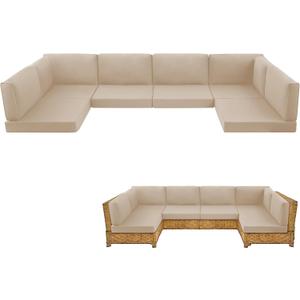 14-Piece Patio Furniture Cushions Set, Replacement Outdoor Cushions for 6-Seat Patio Sectional, Waterproof & Fade Resistant Deep Seat Cushion for Outdoor Sofa, Beige