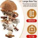 Natural Bird Toys for Parrots 18in Handmade Shredding & Foraging Toy with Coconut Shells, Wood Blocks & Lava Stones Parrot Toys for Sun Conures, Conures, Caiques, Cockatiels, Quaker Parrots
