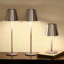 3 Pack Cordless Table Lamp, Portable Battery Operated Lamp with 3 Color Temps and Stepless Dimming, Rechargeable Table Lamp for Dinner, Desk, Cafe, Outdoor (Brushed Silver)