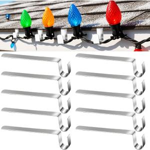 Moxweyeni 50 Pcs Christmas Light Clips 3.5" Gutter Light Hooks Shingle Clips for Christmas Lights Metal Soffit Hooks for Xmas Outdoor Roof Patio Panel Mantle Decoration Supplies